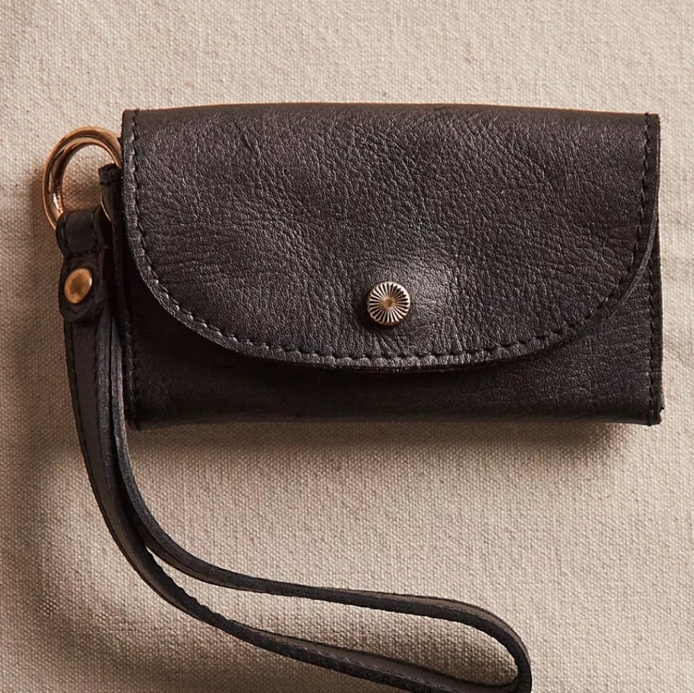 Free People Black Leather Mini Wristlet Wallet